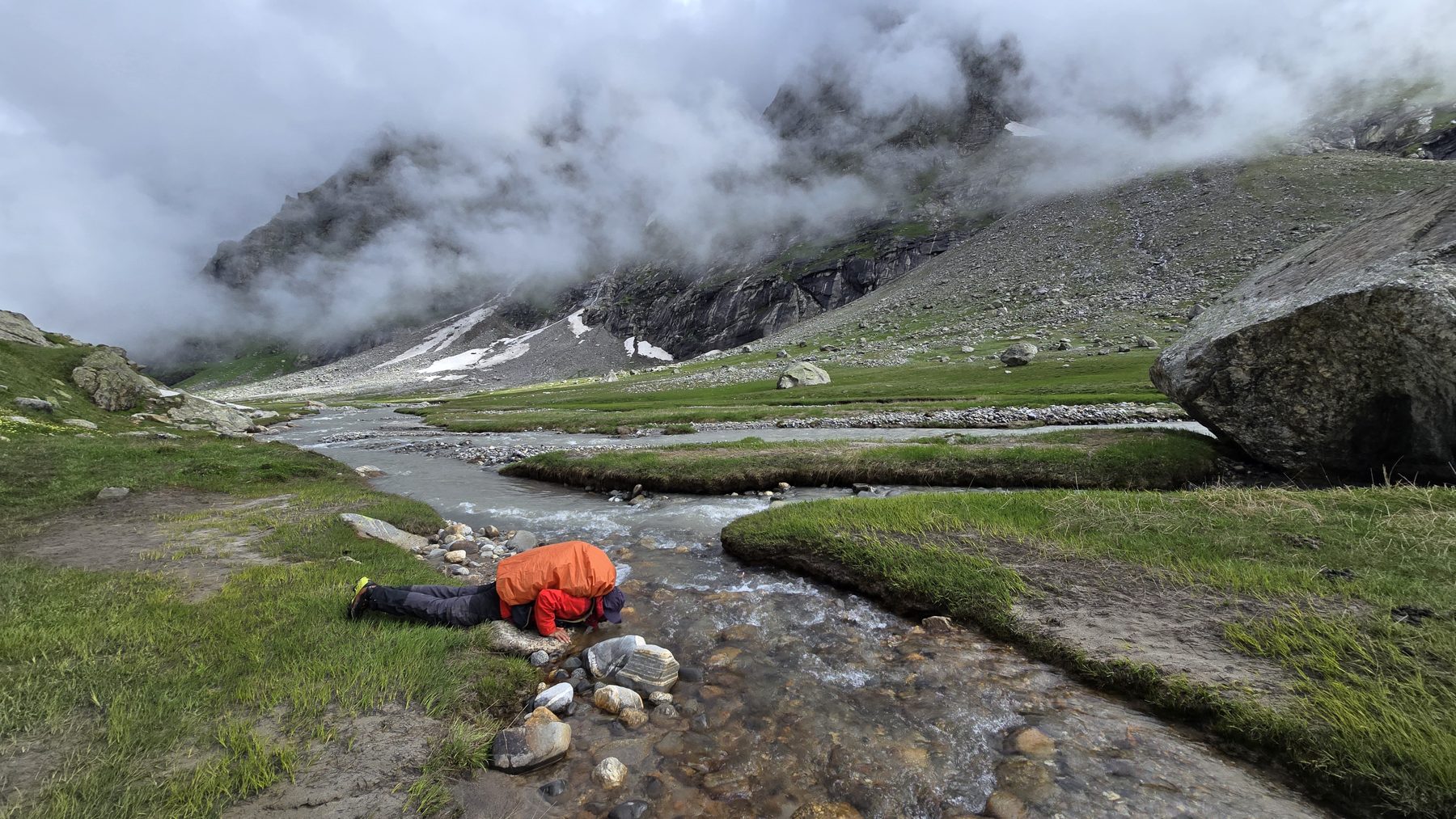 Drinking straight from a Himalayan stream